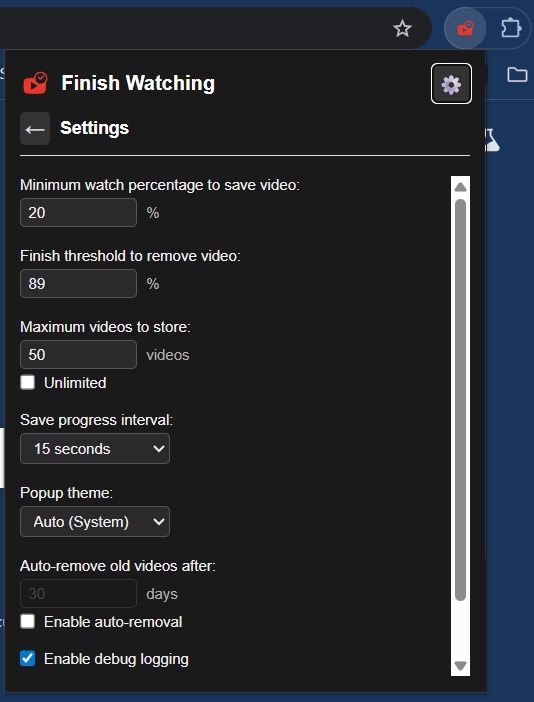 Settings panel with customization options and controls